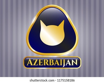  Gold shiny emblem with cat face icon and Azerbaijan text inside