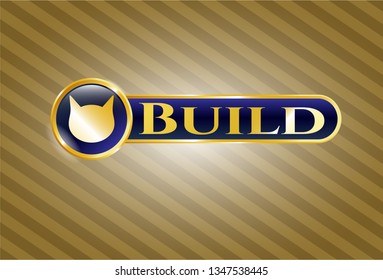  Gold shiny emblem with cat face icon and Build text inside