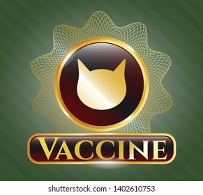  Gold shiny emblem with cat face icon and Vaccine text inside