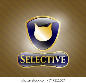  Gold shiny emblem with cat face icon and Selective text inside