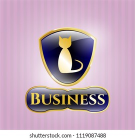  Gold shiny emblem with cat icon and Business text inside