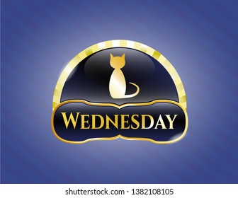  Gold shiny emblem with cat icon and Wednesday text inside