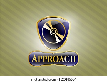  Gold shiny emblem with CD or DVD disc icon and Approach text inside