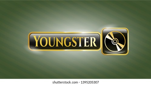  Gold shiny emblem with CD or DVD disc icon and Youngster text inside
