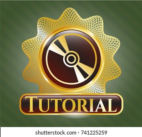  Gold shiny emblem with CD or DVD disc icon and Tutorial text inside