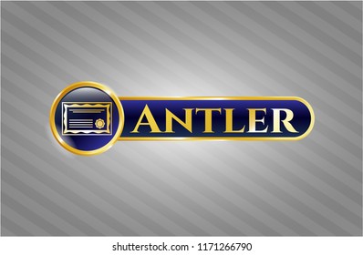  Gold shiny emblem with certificate icon and Antler text inside
