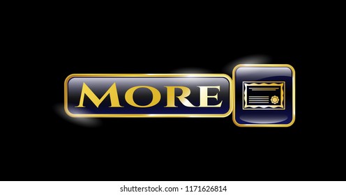  Gold shiny emblem with certificate icon and More text inside