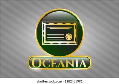  Gold shiny emblem with certificate icon and Oceania text inside