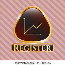  Gold shiny emblem with chart icon and Register text inside