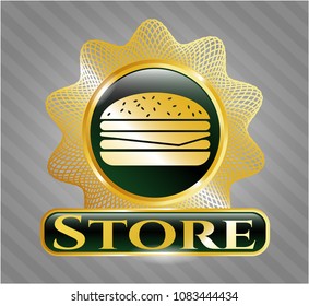  Gold shiny emblem with cheeseburger icon and Store text inside