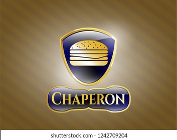  Gold shiny emblem with cheeseburger icon and Chaperon text inside