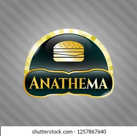  Gold shiny emblem with cheeseburger icon and Anathema text inside