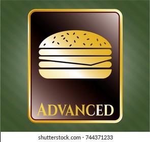  Gold shiny emblem with cheeseburger icon and Advanced text inside