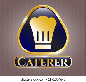  Gold shiny emblem with chef hat icon and Caterer text inside