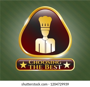  Gold shiny emblem with chef icon and Choosing the Best text inside