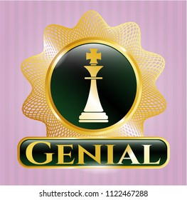  Gold shiny emblem with chess king icon and Genial text inside