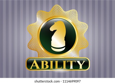  Gold shiny emblem with chess knight icon and Ability text inside