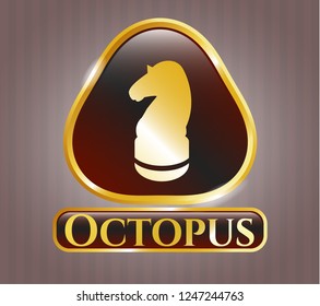  Gold shiny emblem with chess knight icon and Octopus text inside