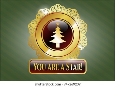  Gold shiny emblem with christmas tree icon and You are a Star! text inside