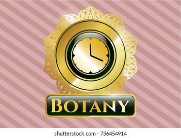  Gold shiny emblem with clock, time icon and Botany text inside