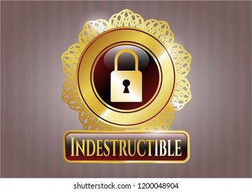  Gold shiny emblem with closed lock icon and Indestructible text inside
