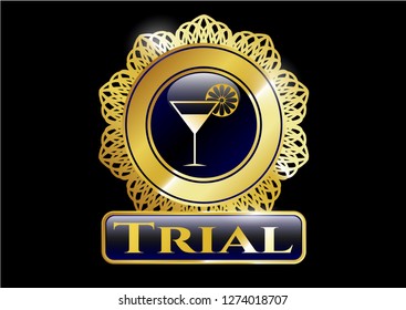  Gold shiny emblem with cocktail glass icon and Trial text inside