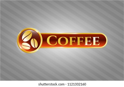  Gold shiny emblem with coffee bean icon and Coffee text inside