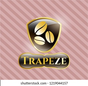  Gold shiny emblem with coffee bean icon and Trapeze text inside