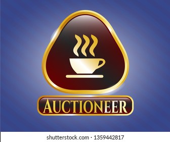  Gold shiny emblem with coffee cup icon and Auctioneer text inside
