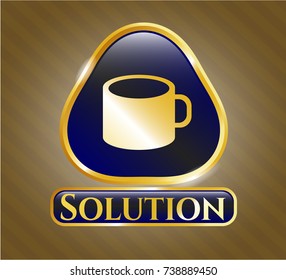  Gold shiny emblem with coffee cup icon and Solution text inside