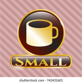  Gold shiny emblem with coffee cup icon and Small text inside