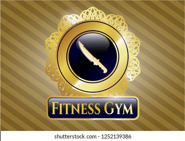 Gold shiny emblem with combat knife icon and Fitness Gym text inside