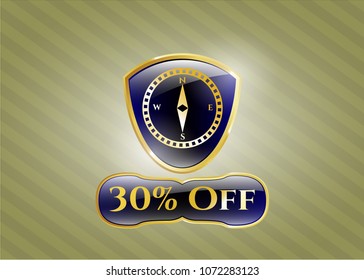   Gold shiny emblem with compass icon and 30% Off text inside