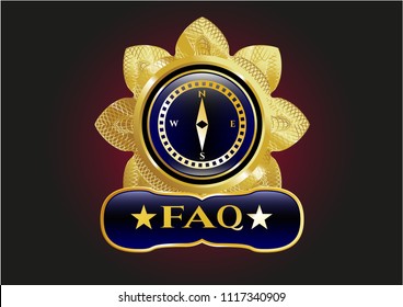  Gold shiny emblem with compass icon and FAQ text inside