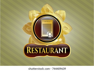  Gold shiny emblem with contract icon and Restaurant text inside