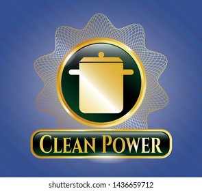  Gold shiny emblem with cooking pot icon and Clean Power text inside