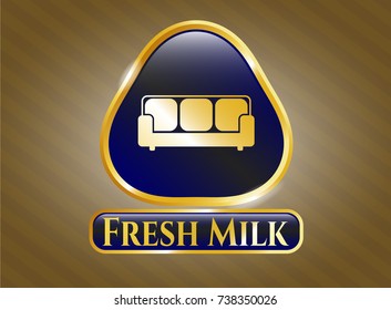  Gold shiny emblem with couch icon and Fresh Milk text inside