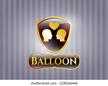  Gold shiny emblem with couple in love icon and Balloon text inside