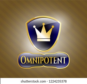  Gold shiny emblem with crown icon and Omnipotent text inside