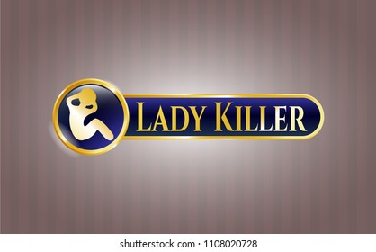  Gold shiny emblem with crunch icon and Lady Killer text inside