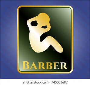  Gold shiny emblem with crunch icon and Barber text inside