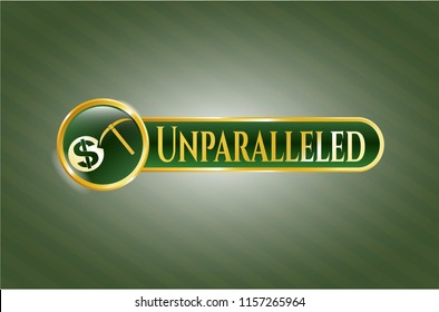  Gold shiny emblem with cryptocurrency mining icon and Unparalleled text inside