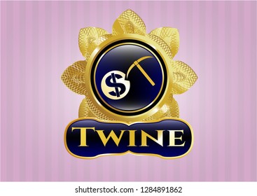  Gold shiny emblem with cryptocurrency mining icon and Twine text inside