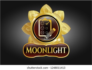  Gold shiny emblem with customer feedback icon and Moonlight text inside