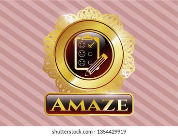  Gold shiny emblem with customer feedback icon and Amaze text inside