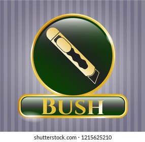  Gold shiny emblem with cutter icon and Bush text inside