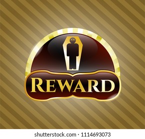  Gold shiny emblem with dead man in his coffin icon and Reward text inside