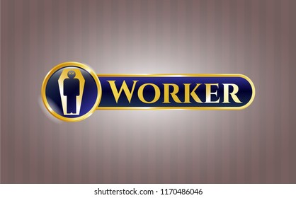 Gold shiny emblem with dead man in his coffin icon and Worker text inside