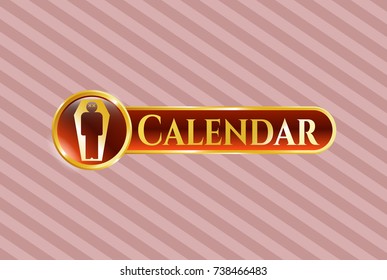  Gold shiny emblem with dead man in his coffin icon and Calendar text inside