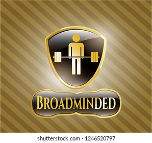  Gold shiny emblem with deadlift icon and Broadminded text inside